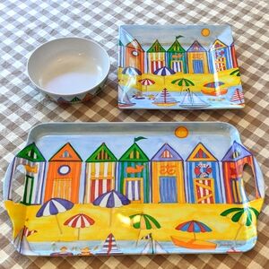 Christopher Vine Beach Cabanas Melamine Serving Set 3 Piece Rare Hard To Find